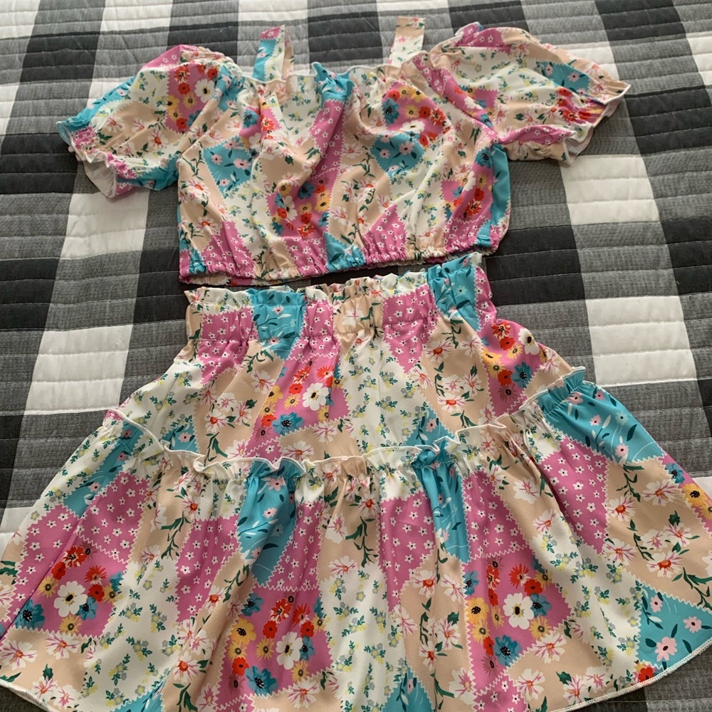 Floral Kids Dress in Pink and Blue
